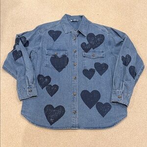Denim Shirt with Heart Print - EE:Some